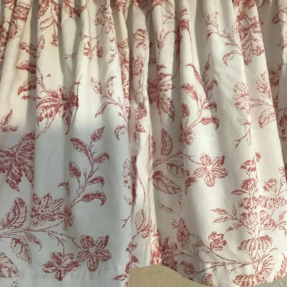 valance 80W”x20L” garnett red cotton tier curtain floral botanical 4 tie backs